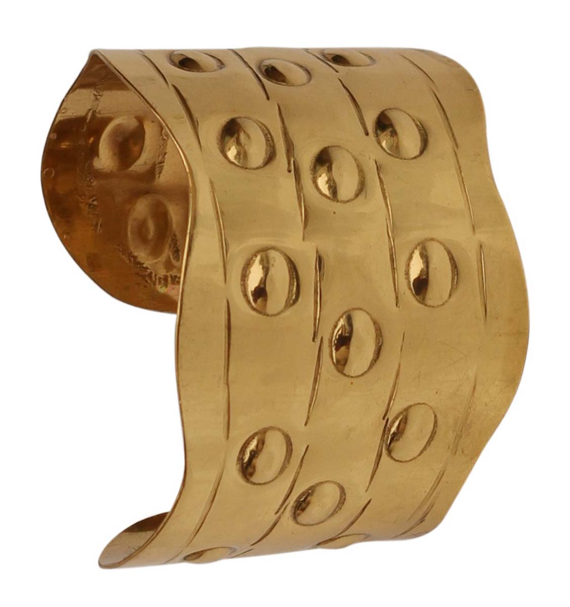 2.6” Golden Brass Cuff Bracelet with Circle Embossing - Formal Accessories / Jewelry / Gifts for Her - Buy in Bulk Wholesale